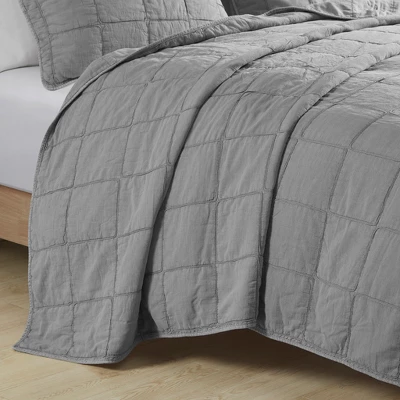 Gracie Mills Griffin 3-Piece Grid Design Cotton Coverlet Set - Full/Queen - Gray 1 Gracie Mills Griffin 3-Piece Grid Design Cotton Coverlet Set - Full/Queen - Gray