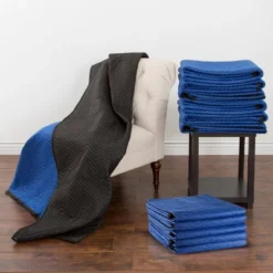 Stalwart 12-Pack 80x73-Inch Moving Blankets, Blue