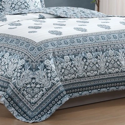 Bebejan Aquamarine Medallion 100% Cotton 3-Piece Reversible Quilted Coverlet Set 2 Bebejan Aquamarine Medallion 100% Cotton 3-Piece Reversible Quilted Coverlet Set - Image 2