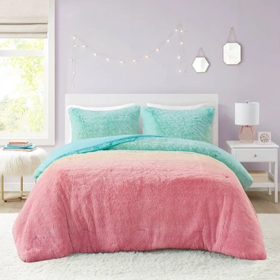Mi Zone Twin/Twin XL Evie Ombre Shaggy Faux Fur Comforter Set Aqua: Twin Size Bedding For Teen Girls, Hypoallergenic 2 Mi Zone Twin/Twin XL Evie Ombre Shaggy Faux Fur Comforter Set Aqua: Twin Size Bedding For Teen Girls, Hypoallergenic - Image 2