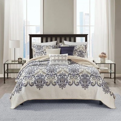 6pc Cascade Reversible Quilted Coverlet Set Blue - Madison Park 3 6pc Cascade Reversible Quilted Coverlet Set Blue - Madison Park - Image 3
