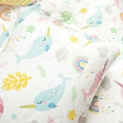 3pc Full/Queen Kids' Magical Narwhal Reversible Oversized Quilt Set White - Lush Décor: Kids Bedding, OEKO-TEX Certified -Bedding Discounts GUEST 0b9a2f6c a340 46f8 9a95 62845faa101a