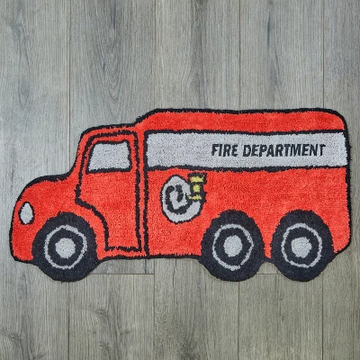 Everyday Kids Firetruck Bedroom Or Bathroom Rug - 15x30 In Hand Tufted 100% Cotton 3 Everyday Kids Firetruck Bedroom Or Bathroom Rug - 15x30 In Hand Tufted 100% Cotton - Image 3