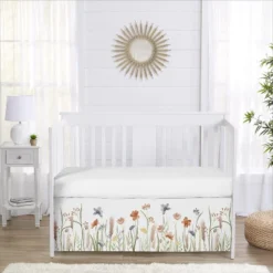 Sweet Jojo Designs Girl Baby Crib Bed Skirt Watercolor Floral Garden Green Blue And Orange