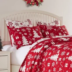 Greenland Home Fashions Peppermint Party Jacquard Matelasse Coverlet Bedding Set Red -Bedding Discounts GUEST 100c387d 11e5 48bc 8886 f0c1477ea466