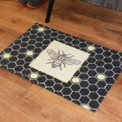2'x3' ColorStar Bee Hex Door Mat Charcoal - Bungalow Flooring