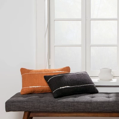 Embroidered Thin Line Lumbar Throw Pillow - Threshold™ 1 Embroidered Thin Line Lumbar Throw Pillow - Threshold™