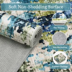 Washable Runner Rug, Soft Modern Abstract Kitchen Rug For Hallway, Laundry, Entryway, Bedroom, Ultra-Thin Non-Slip Rug Runners, Green/Blue Multi -Bedding Discounts GUEST 186cd659 c724 4ca8 afda 01543166b89b