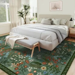 8x10 Washable Rugs Non Slip - Large Floral Area Rug For Living Room, Bedroom (Green) -Bedding Discounts GUEST 188dbbbc e1d6 45df ba2f ac53dac712f1