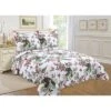 J&V TEXTILES Twin Reversible Printed Quilt Set Bed Blankets Floral White/Pink/Green
