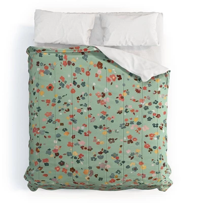 Ditsy Flowers Ninola Design Comforter Set Green/Red - Deny Designs 3 Ditsy Flowers Ninola Design Comforter Set Green/Red - Deny Designs - Image 3