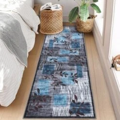 TackView Kitchen Runner Rug, Modern Floral Runners Non-Slip Soft Foldable Carpet For Hallway Laundry Room