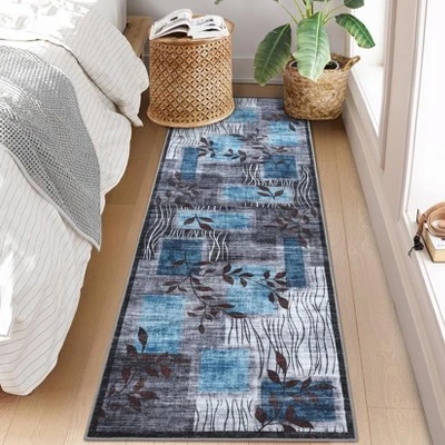 TackView Kitchen Runner Rug, Modern Floral Runners Non-Slip Soft Foldable Carpet For Hallway Laundry Room 1 TackView Kitchen Runner Rug, Modern Floral Runners Non-Slip Soft Foldable Carpet For Hallway Laundry Room