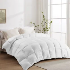 Hyleory White Queen All Season Warmth Down Comforter, Baffle Box Craft, Fluffy Soft & Warm