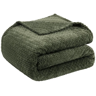 1 Pc Twin Polyester Flannel Fleece Bed Blankets Army Green - PiccoCasa 1 1 Pc Twin Polyester Flannel Fleece Bed Blankets Army Green - PiccoCasa