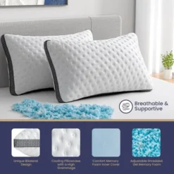 FONTOI 1 Pack Cooling Pillow Queen Size, All-Season Comfort, Perfect For Home, Hotel, Cooling&Smooth Washable Cover, White&Gray, 17.8"*5.9"*31.5" -Bedding Discounts GUEST 3340c358 5ad1 4138 b589 8bdc2ed8dacf