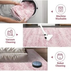 6x9 Pink Rug Machine Washable Soft Vintage Damask Distressed Boho Abstract Foldable Ultra-Thin Non-Slip Nursery Dining Room -Bedding Discounts GUEST 3495002f 85a0 47e6 a28a 1ac025f4066c