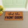 Evergreen Flag Funny Welcome Mat Coir Doormat | 28" X 16" Front Door Mat Outdoor Entrance | No Slip Door Rugs Entryway Indoor | Shut The Front Door!