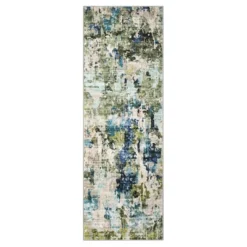 Washable Runner Rug, Soft Modern Abstract Kitchen Rug For Hallway, Laundry, Entryway, Bedroom, Ultra-Thin Non-Slip Rug Runners, Green/Blue Multi -Bedding Discounts GUEST 358abac4 3f22 4c12 b2bb 9bd25ad0842c