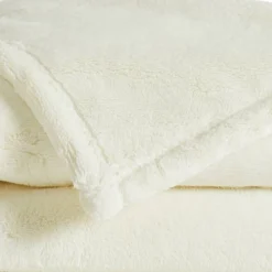 Royal Velvet Full/Queen Lavish Plush Solid Blanket Ivory: Cozy Year-Round Polyester, Machine Washable