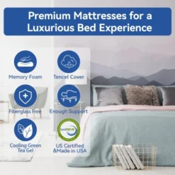 Dyonery 8/10 Inch Extra Firm Memory Foam Mattress , Premier Cooling Green Tea/Gel Bed-Mattress In Box, Deep Sleep Firm Mattresses