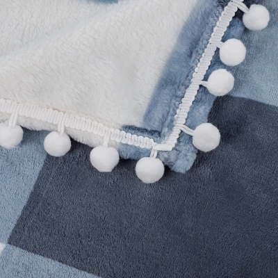 PiccoCasa Flannel Pom-Pom Tartan Checkered Fleece Throw Blanket 1Pc 3 PiccoCasa Flannel Pom-Pom Tartan Checkered Fleece Throw Blanket 1Pc - Image 3