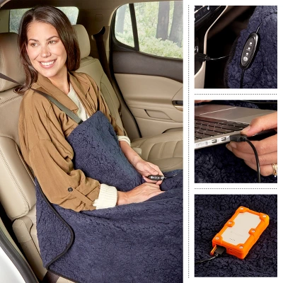 Heated Blanket 2-Pack - USB-Powered Fleece Throw Blankets For Travel, Home, Office, Or Camping - Winter Car Accessories By Stalwart (Navy Blue) 7 Heated Blanket 2-Pack - USB-Powered Fleece Throw Blankets For Travel, Home, Office, Or Camping - Winter Car Accessories By Stalwart (Navy Blue) - Image 7