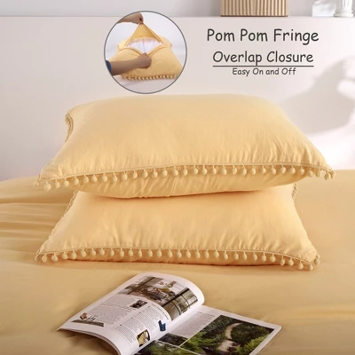 Pom Pom Duvet Cover Set, Soft Washed Microfiber Duvet Cover Bedding Set 2 Pom Pom Duvet Cover Set, Soft Washed Microfiber Duvet Cover Bedding Set - Image 2