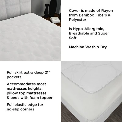 Mattress Cover-Made From Hypo-Allergenic Bamboo Fiber Rayon-Skirted Bed Protector, Breathable Pad With Fitted No Slip Corners By Lavish Home (XL Twin) 2 Mattress Cover-Made From Hypo-Allergenic Bamboo Fiber Rayon-Skirted Bed Protector, Breathable Pad With Fitted No Slip Corners By Lavish Home (XL Twin) - Image 2