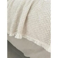Ivory & Taupe Cotton Waffle Weave Bed Blanket - Anaya -Bedding Discounts GUEST 42187953 842c 46af af0f 65da7aea3134
