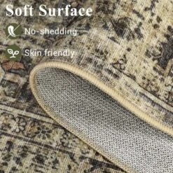 8x10 Rugs Washable Non-Slip - Vintage Floral Area Rug, Large Distressed Carpet, Soft Low Pile Machine Washable Rug (Green) -Bedding Discounts GUEST 43cf4804 a8ce 4793 a606 1094c6b638bc