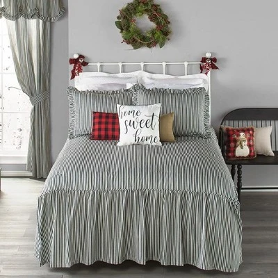 The Lakeside Collection Ticking Stripe Skirted Bedspread Ensemble - Full Bedspread 4 The Lakeside Collection Ticking Stripe Skirted Bedspread Ensemble - Full Bedspread - Image 4