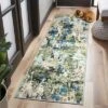 Washable Runner Rug, Soft Modern Abstract Kitchen Rug For Hallway, Laundry, Entryway, Bedroom, Ultra-Thin Non-Slip Rug Runners, Green/Blue Multi