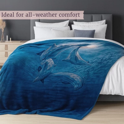 Hastings Home 92"x80" Weighted Blanket With Ocean Dolphins Pattern- Plush Thick 8 Pound Faux Mink Soft Fuzzy Blanket For Couch, Sofa And Bed 2 Hastings Home 92"x80" Weighted Blanket With Ocean Dolphins Pattern- Plush Thick 8 Pound Faux Mink Soft Fuzzy Blanket For Couch, Sofa And Bed - Image 2