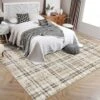 Modern Washable Area Rug Soft Non-Slip Stain-Resistant Farmhouse Tartan Plaid Carpet For Living Room Bedroom Nursery Office
