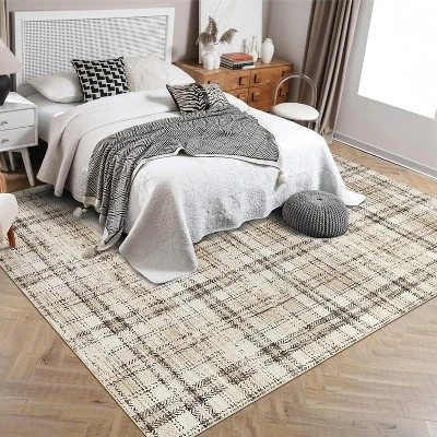 Modern Washable Area Rug Soft Non-Slip Stain-Resistant Farmhouse Tartan Plaid Carpet For Living Room Bedroom Nursery Office 1 Modern Washable Area Rug Soft Non-Slip Stain-Resistant Farmhouse Tartan Plaid Carpet For Living Room Bedroom Nursery Office