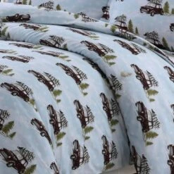 Winter Outing Cotton Flannel Printed 3pc Oversized Duvet Set - Tribeca Living