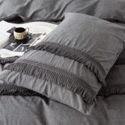 BAGOKIE Boho Bedding Tassel Duvet Cover Fringed Queen 3 Pcs
