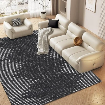 Acekool 8x10 Washable Area Rug, Black And White Striped Non Slip Low Pile Carpet, Modern Distressed Diamond Pattern For Living Room Bedroom Nursery 7 Acekool 8x10 Washable Area Rug, Black And White Striped Non Slip Low Pile Carpet, Modern Distressed Diamond Pattern For Living Room Bedroom Nursery - Image 7