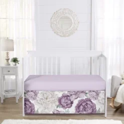 Bedding Discounts 29 Sweet Jojo Designs Girl Baby Crib Bed Skirt Peony Floral Garden Purple And Ivory