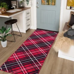 Plaid Area Rug Washable Rug Non Slip Backing Xmas Area Rug Indoor Soft Christmas Area Rug For Living Room Bedroom Nursery