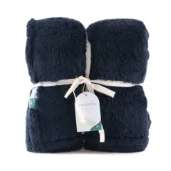2pk 300 Recycled Fluffie Throw Blanket Delicate Marble Navy - Berkshire Blanket & Home Co.