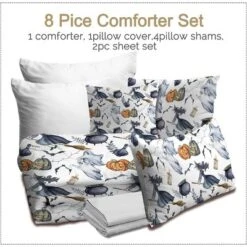 Hachikiko Halloween Twin Comforter Set 8-Piece - Witch Themed Bedding With Sheets & Pillowcases (Spooky Seasonal Collection)