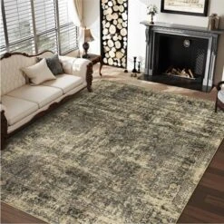 8x10 Rugs Washable Non-Slip - Vintage Floral Area Rug, Large Distressed Carpet, Soft Low Pile Machine Washable Rug (Green) -Bedding Discounts GUEST 55543dec c659 4f85 a4b7 8621a770e14d
