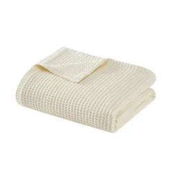 Cannon King Heritage Cotton Waffle Blanket Ivory: All Ages, Machine Washable, Tumble Dry, 108"x90"