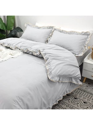 ZHH Lace Preppy Ruffled Duvet Cover Twin Size Set With 1 Duvet Cover And 2 Pillow Shams - Twin, Grey 2 ZHH Lace Preppy Ruffled Duvet Cover Twin Size Set With 1 Duvet Cover And 2 Pillow Shams - Twin, Grey - Image 2