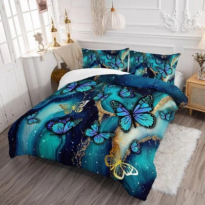 Boersma 3D Blue Butterflies Comforter Set Golden Full Comforter Set Set 1 Quilt And 2 Pillowcases All Season 1 Boersma 3D Blue Butterflies Comforter Set Golden Full Comforter Set Set 1 Quilt And 2 Pillowcases All Season