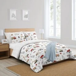 Sweet Jojo Designs Full/Queen Comforter Bedding Set Construction Truck Red Blue And Grey 3pc