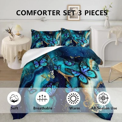 Boersma 3D Blue Butterflies Comforter Set Golden Full Comforter Set Set 1 Quilt And 2 Pillowcases All Season 2 Boersma 3D Blue Butterflies Comforter Set Golden Full Comforter Set Set 1 Quilt And 2 Pillowcases All Season - Image 2