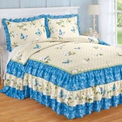 Collections Etc Butterfly Magnolia Triple Ruffle Bedspread